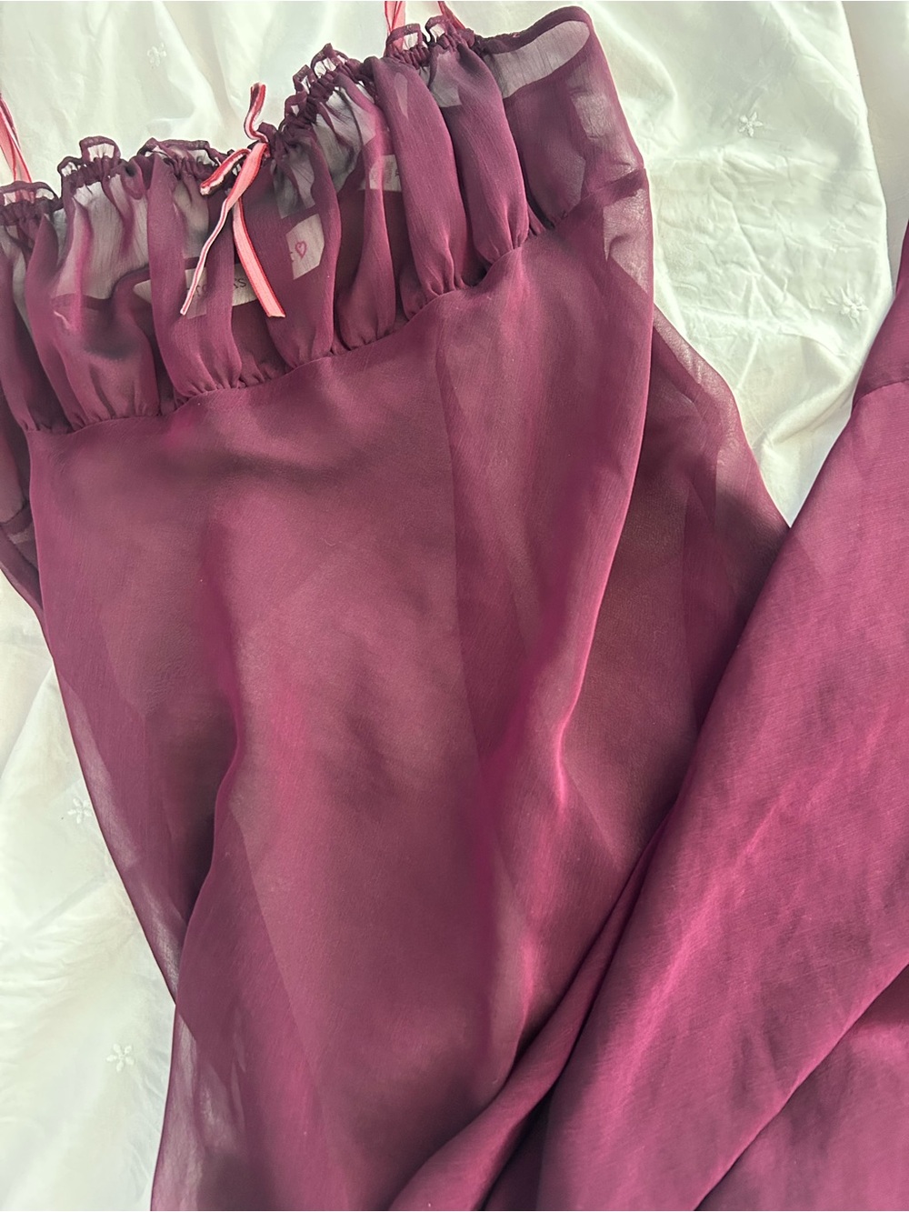 Vintage Victoria Secret Sheer Delicate Iridescent Burgundy Slip Dress - Picture 3 of 5